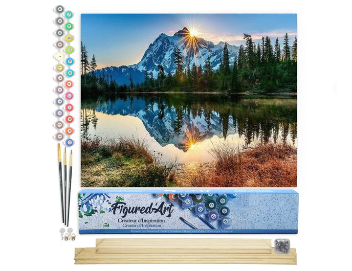 Figured'Art Malen Nach Zahlen Erwachsene Mit Rahmen See und gespiegelter Berg - Paint by Numbers Bas