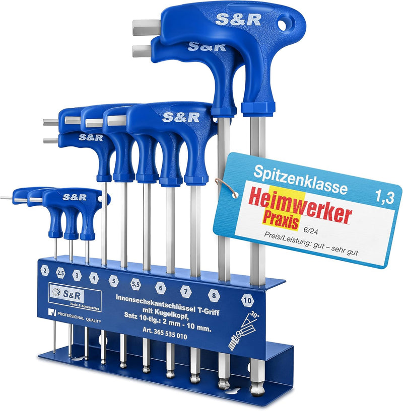 S&R Innensechskantschlüssel Satz HX, S2 Hochleistungsstahl, T-Griff, Kugelkopf, zuverlässiger Korros