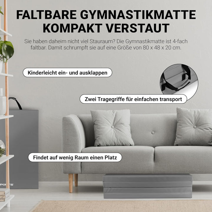 MSPORTS Turnmatte Premium klappbare Weichbodenmatte 190 x 80 x 5 cm Gymnastikmatte faltbare Sportmat