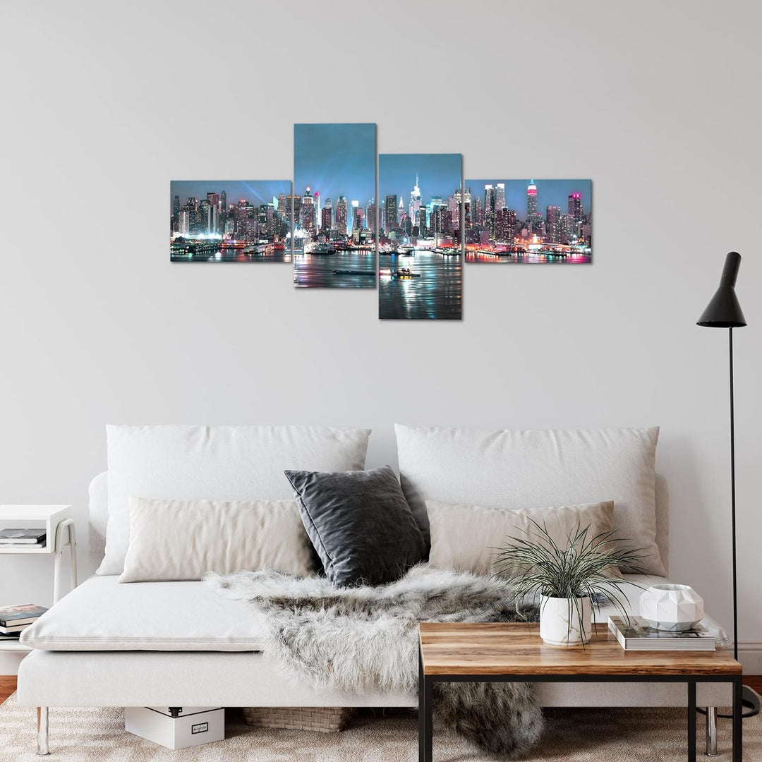 Runa Art Bild Modern New York City - Made in Germany - Wandbilder Stadt Skyline Bunt 4 Teilig 605442