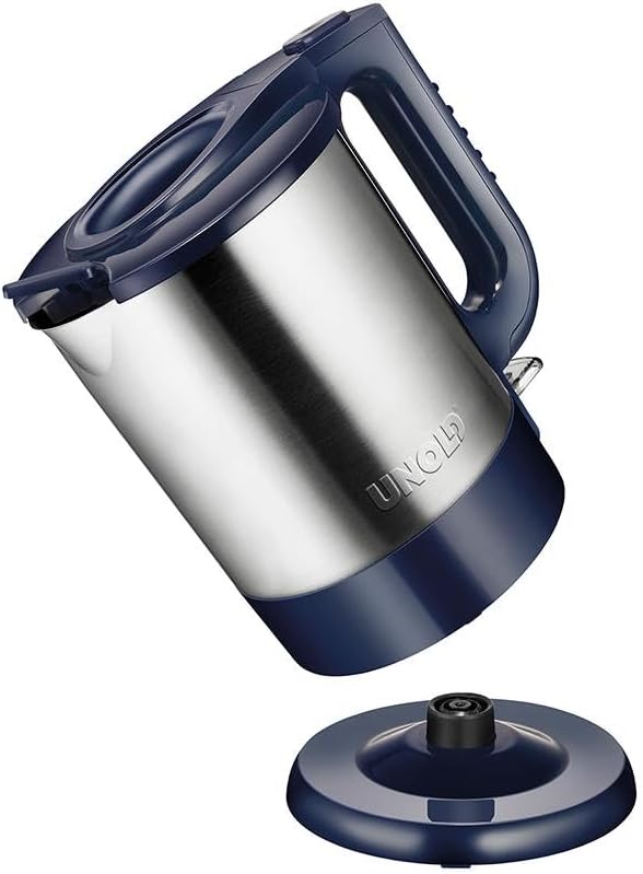 Unold 18018 Wasserkocher - Edelstahl Kettle, Blau 1,5 L, EU Stecker, 2200 W, Blitzkocher, 360° drehb