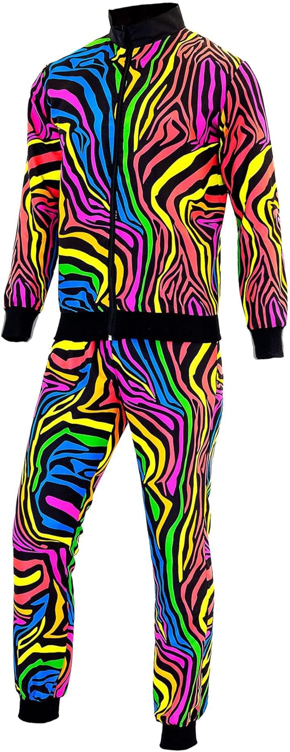 Widmann Trainingsanzug Neon Regenbogen für Erwachsene | Mehrfarbig - Jogginganzug 80er Jahre S Regen