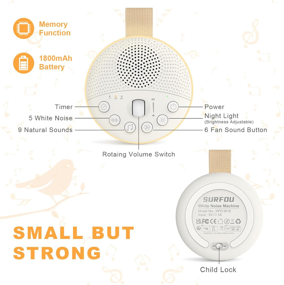 SURFOU White Noise Machine Baby, Portable Einschlafhilfe Babys Erwachsene mit Nachtlicht, Sound Mach