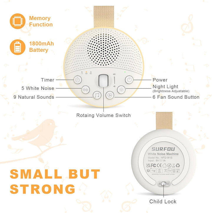 SURFOU White Noise Machine Baby, Portable Einschlafhilfe Babys Erwachsene mit Nachtlicht, Sound Mach