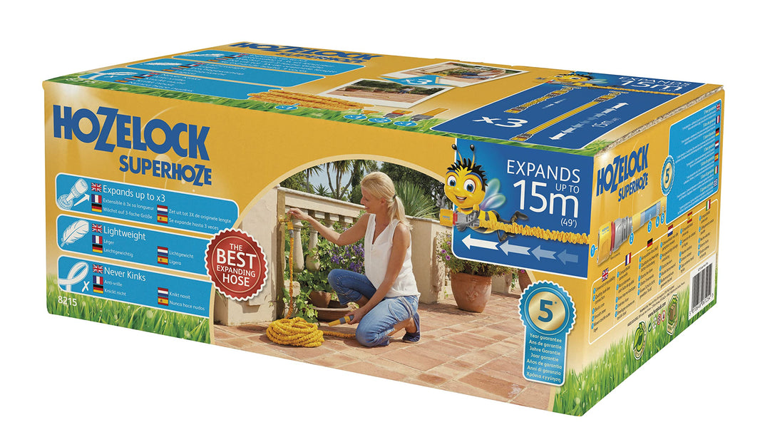 HOZELOCK - Ausdehnbarer Gartenschlauch Superhoze 15 M: Flexibler Schlauch, dehnt sich auf das 3-fach