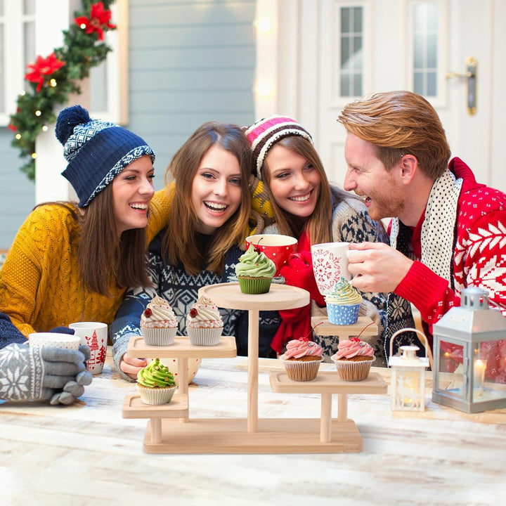 2 Stück Holz-Cupcake-Ständer, 5-stufiges Rustikales Dessert-Regal Mit Etagenplatten, Servierständer