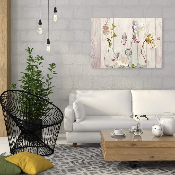 Feeby Bild auf Leinwand Blumen Kunstdruck modern Shabby Chic Beige 80x60 cm M14330 80x60 cm, M14330