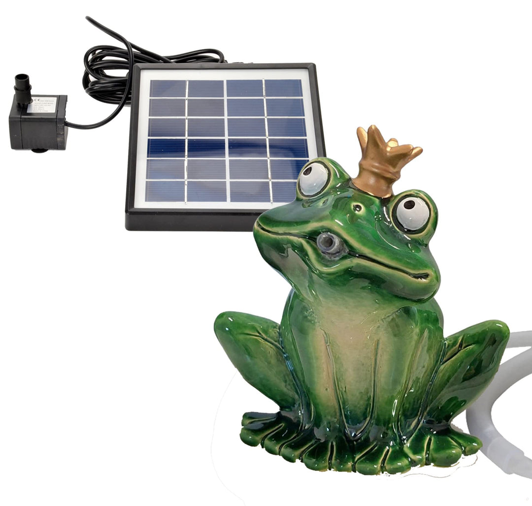 Storm's Gartenzaubereien Wasserspeier Frosch 16cm mit Solarpumpe aus Keramik für Miniteich - Balkon
