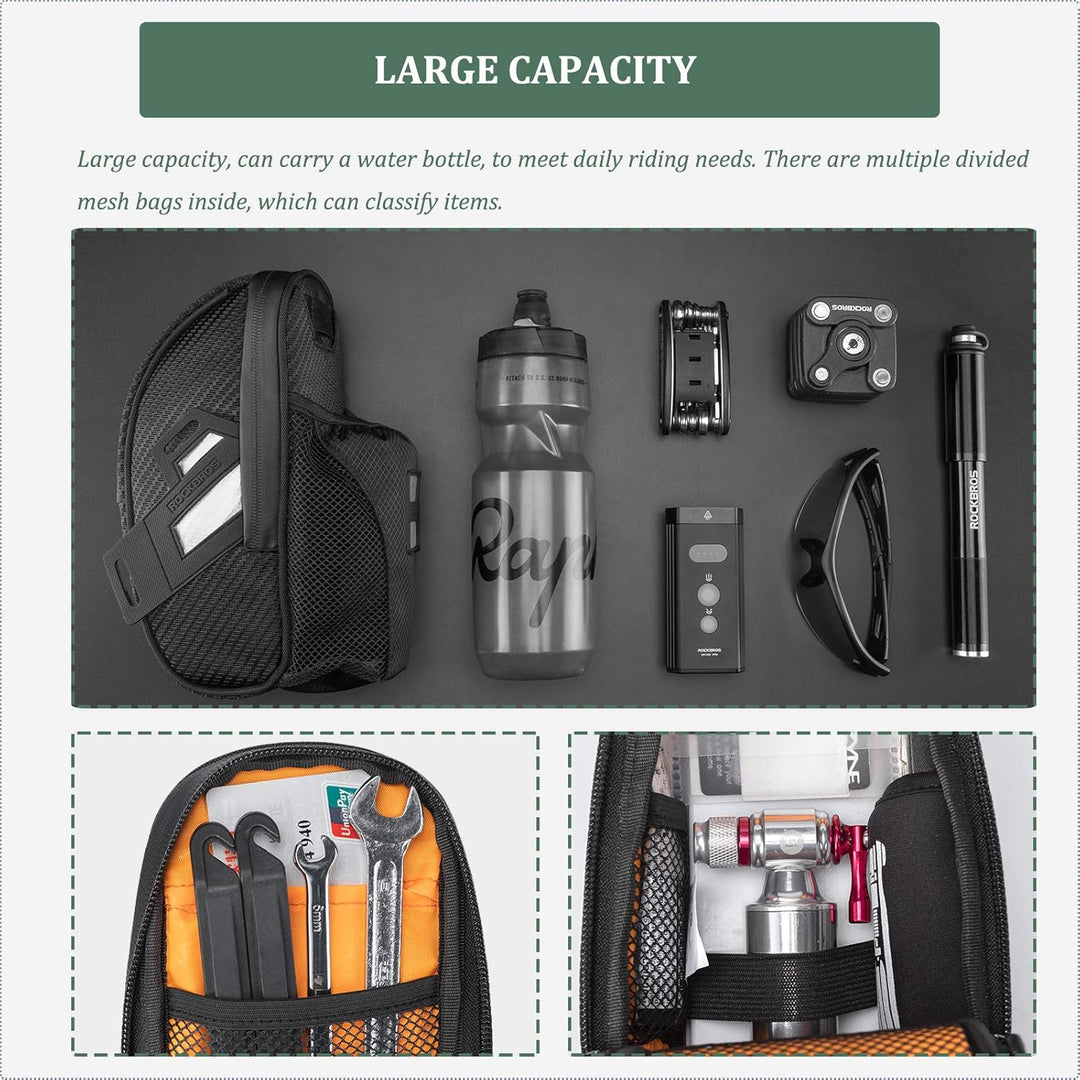 ROCKBROS Fahrrad Satteltasche Fahrradsitztasche mit Flaschenhalter für MTB Rennrad Wasserdicht Kratz