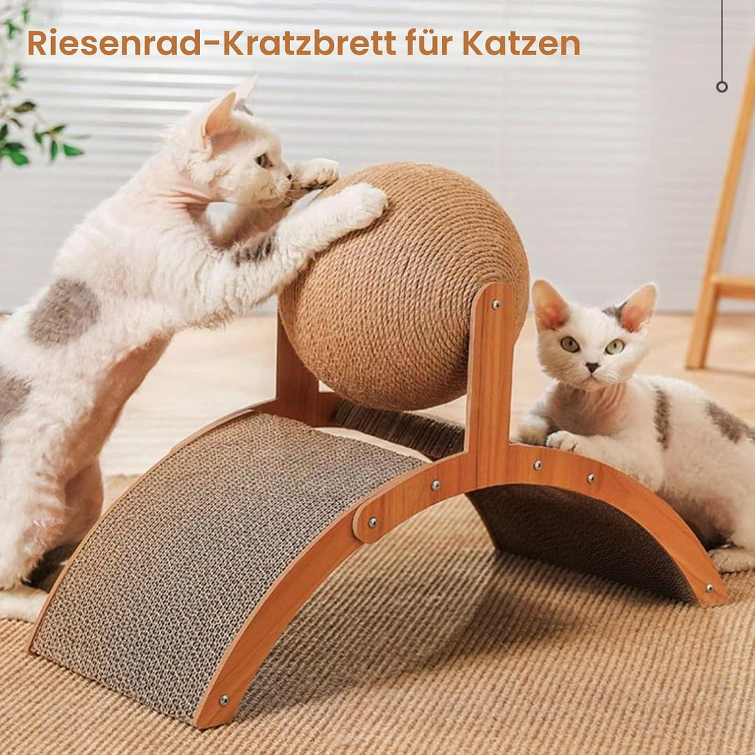 Katzenkratzer Karton, Natürliches Sisal-Kratzbrett mit Ball, Gewölbtes Brückendesign, Kaninchen Krat