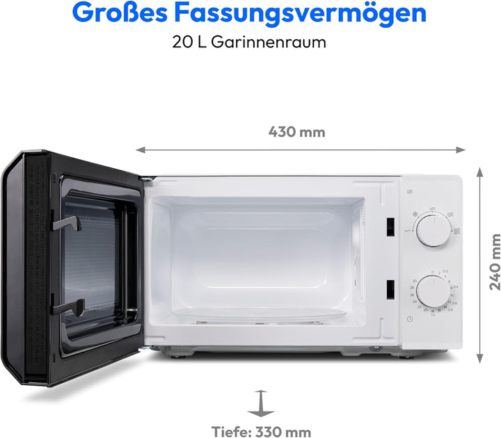 MEDION Mikrowelle (20 Liter, 700 Watt, klein kompakt und platzsparend, 5 Mikrowellenstufen, Auftaufu