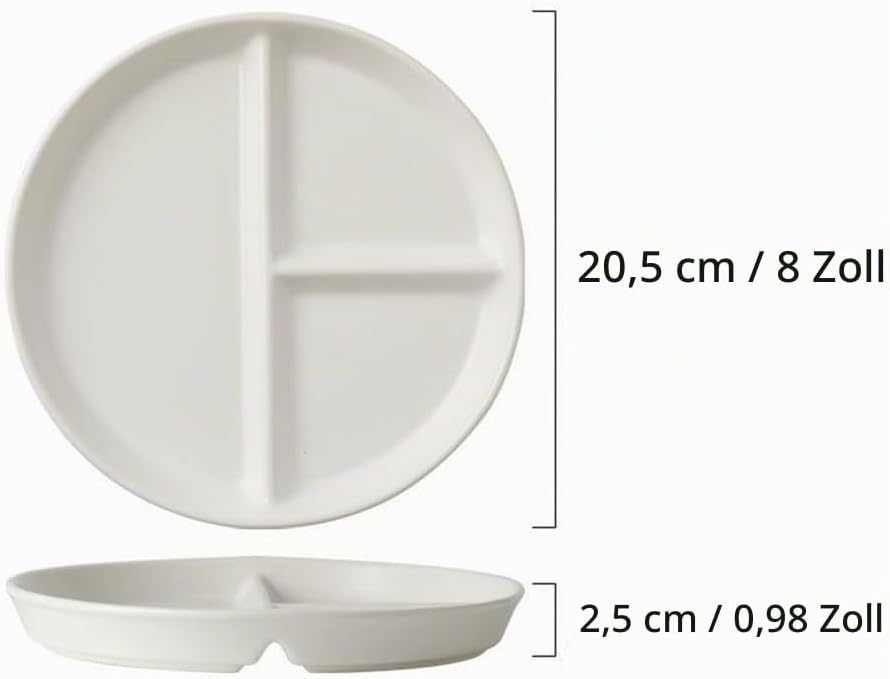 OnePine Menüteller Geteilt Porzellan, 8 inch Orbicular Dessertteller Salatteller Teller 3 Geteilt, P