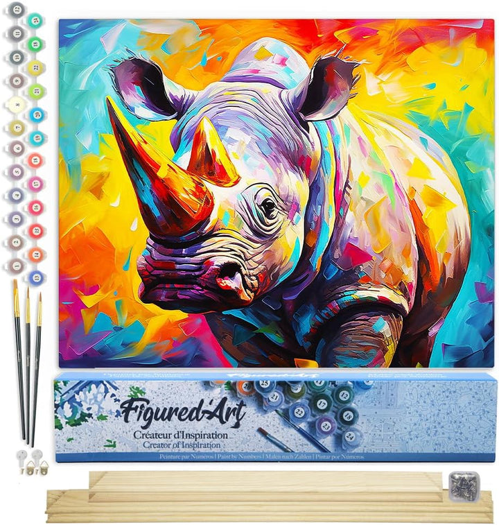 Figured'Art Malen Nach Zahlen Erwachsene Mit Rahmen Nashorn Farbenfroh Abstrakt - Paint by Numbers B