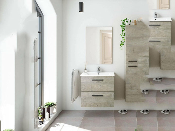 Dmora - Unter dem Waschtisch Fontana, Badezimmerschrank mit 2 Schubladen, Hängeschrank mit Spiegel,