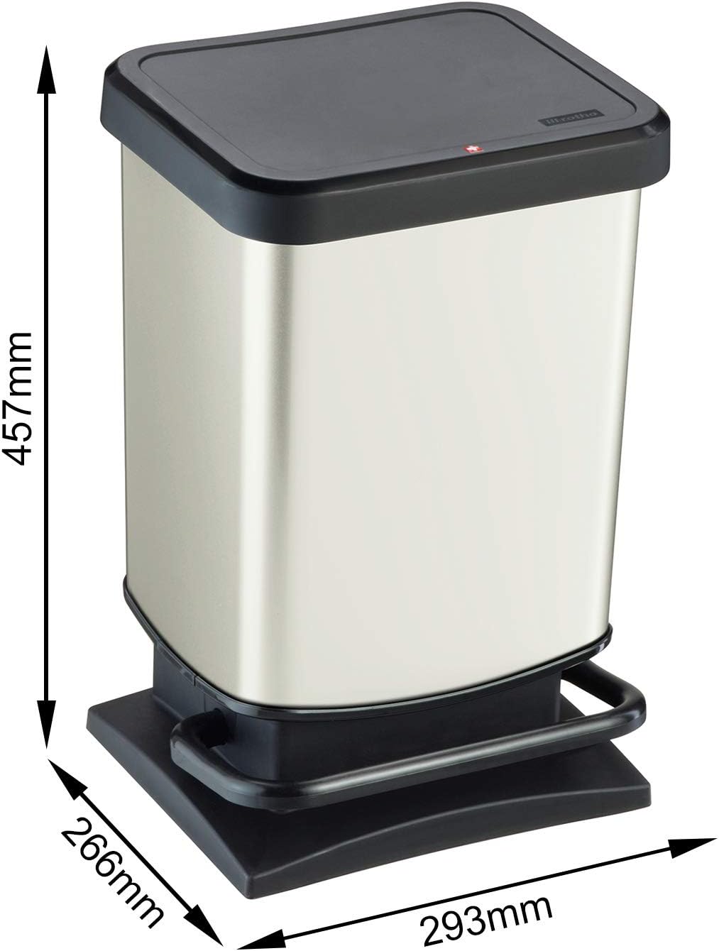 Rotho Paso Mülleimer 20l mit Pedal und Deckel, Kunststoff (PP) BPA-frei, weiss metallic, 20l (29,3 x