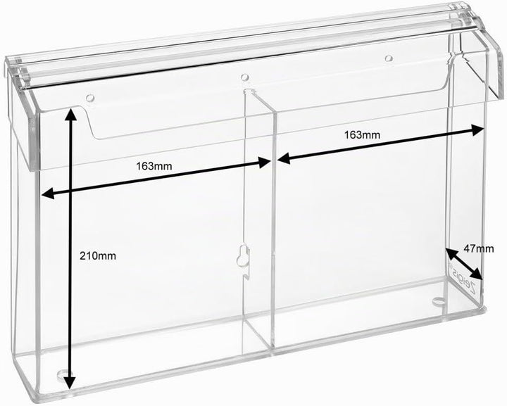 2-Fach DIN A5 Prospektbox/Prospekthalter/Flyerhalter im Hochformat, wetterfest, für Aussen, mit Deck