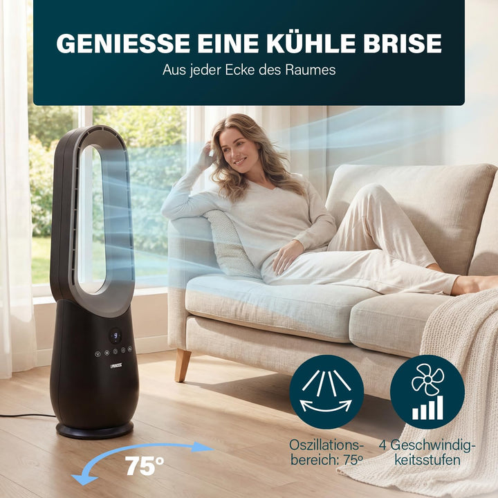 Princess Ventilator ohne Blätter – 70 W – Stimmungslicht – Niedriger Verbrauch – 75°-Oszillation – 3