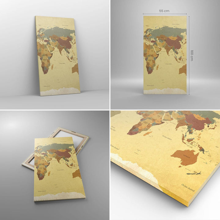Bilder auf Leinwand 55x100cm Leinwandbild mit Rahmen Karte Welt Land Gross Wanddeko Bild Schlafzimme