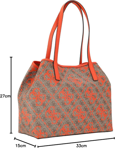 GUESS Damen Vikky Tote Bag Latte -Logo/Orange, Latte -Logo/Orange