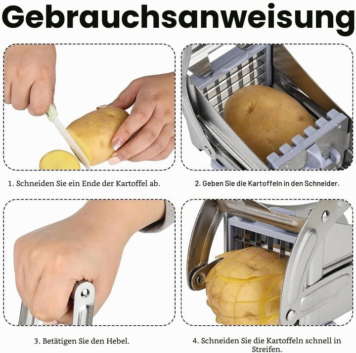 Pommesschneider Edelstahl, Kartoffelschneider Scheiben mit 2 Klingengrössen (36/64 Raster) und Rutsc