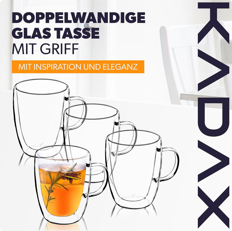 KADAX doppelwandige Glas Tasse, Glas mit Griff, 270ml, Trinkglas für Saft, Tee, Kaffee, Drink, Wasse