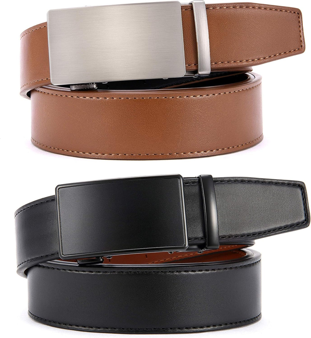 CHAOREN Gürtel Herren 2er-Pack, 35mm Automatik Ledergürtel mit Ratsche - Passgenau Zuschneidbar, Ide