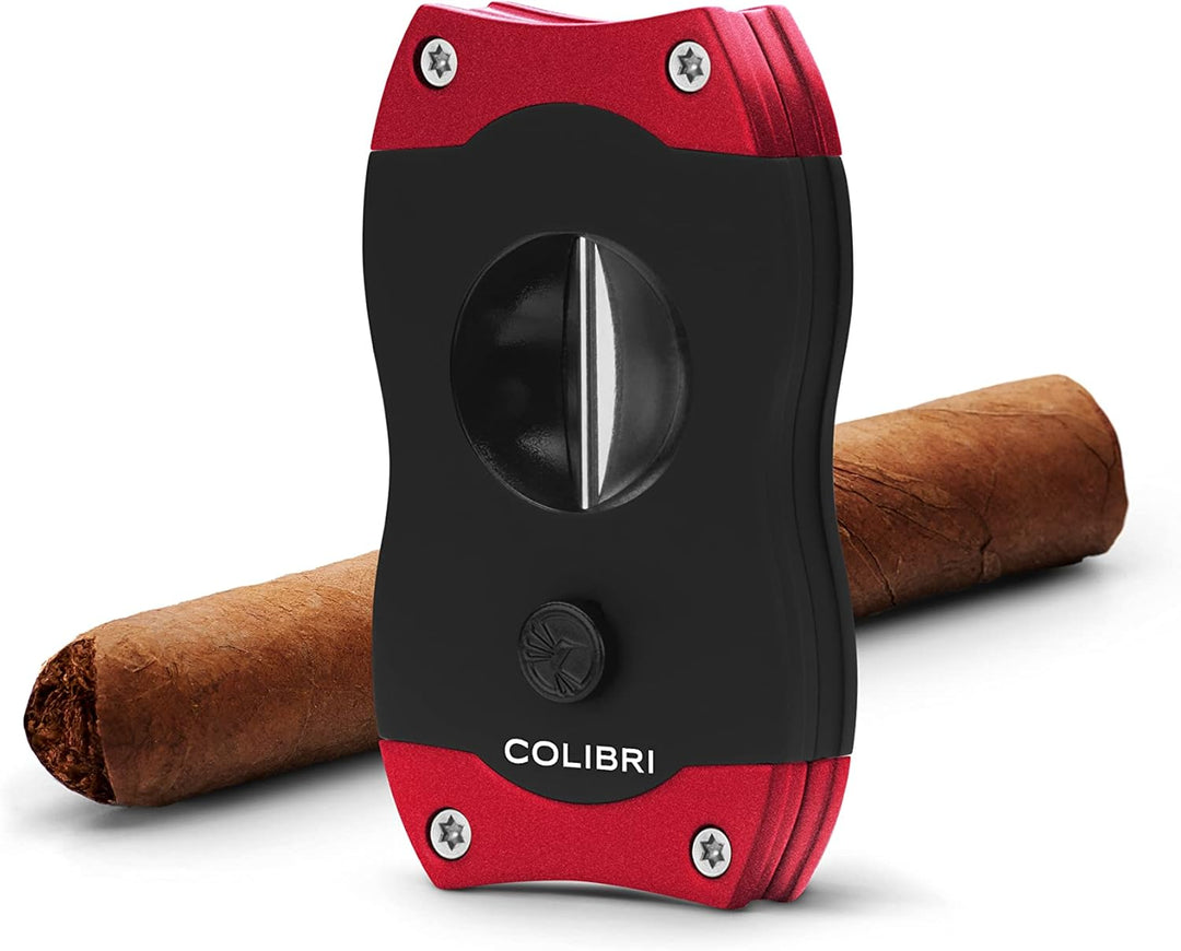 Colibri V-Cut Zigarrenschneider | Schwarz Mit Rotakzenten | Federauslöser | Tiefer 7mm V-Schnitt | B