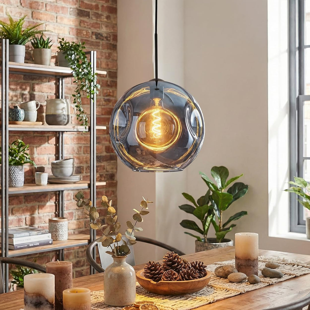 HOFSTEIN Hängeleuchte Ripoll, 1-flammige Hängelampe aus Metall/Glas in Schwarz/Blau, moderne Pendell