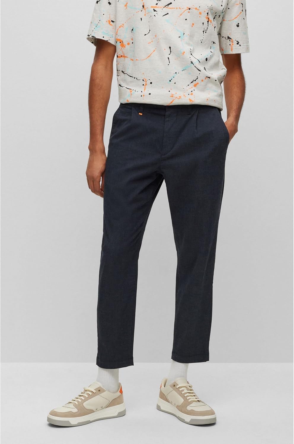 BOSS Herren Schino-Shyne Slim-Fit Hose aus meliertem Stretch-Gewebe 35W / 30L Dark Blue404, 35W / 30