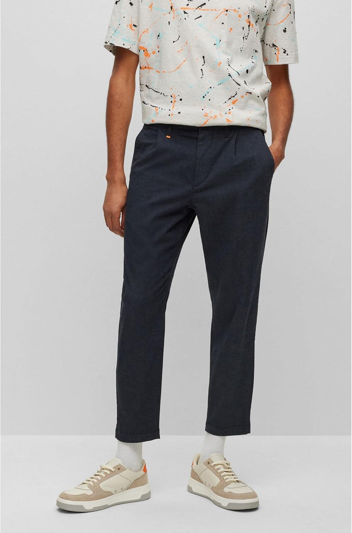 BOSS Herren Schino-Shyne Slim-Fit Hose aus meliertem Stretch-Gewebe 35W / 30L Dark Blue404, 35W / 30
