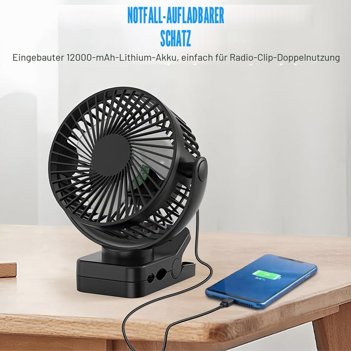 Camping Ventilator, 12000 MAh Mini USB Ventilator Leise mit Fernbedienung &amp; Timerfunktion, 3 Geschwi