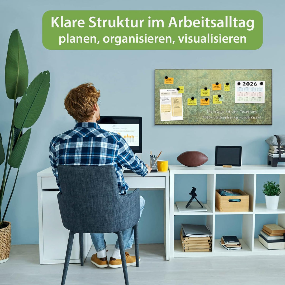 banjado Magnettafel schwarz 78 x 37cm / Magnetwand Metall/Magnetpinnwand als Memoboard/Pinnwand Magn