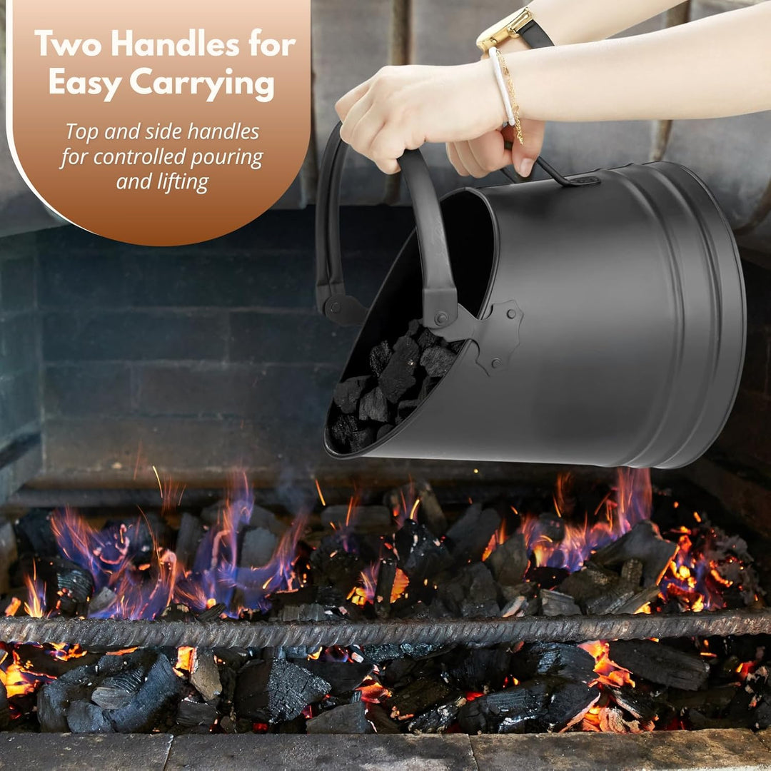 HomeZone schwarzer Kohleeimer für Anzündholz, Kohle und Brennstoff, BLACK ROUND FIRESIDE BUCKET