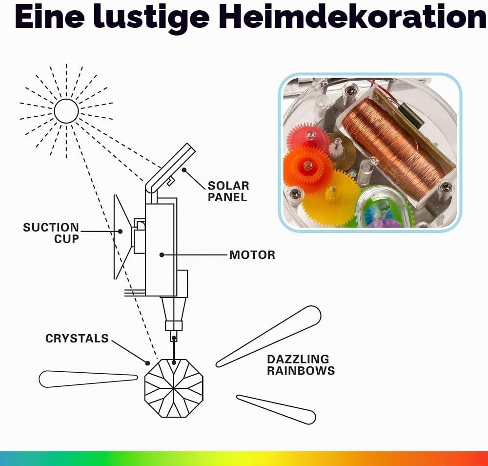 SOLARBETRIEBENER Regenbogen - Macher Zauber Projektor, Rainbow Maker mit Solarantrieb Single, Regenb