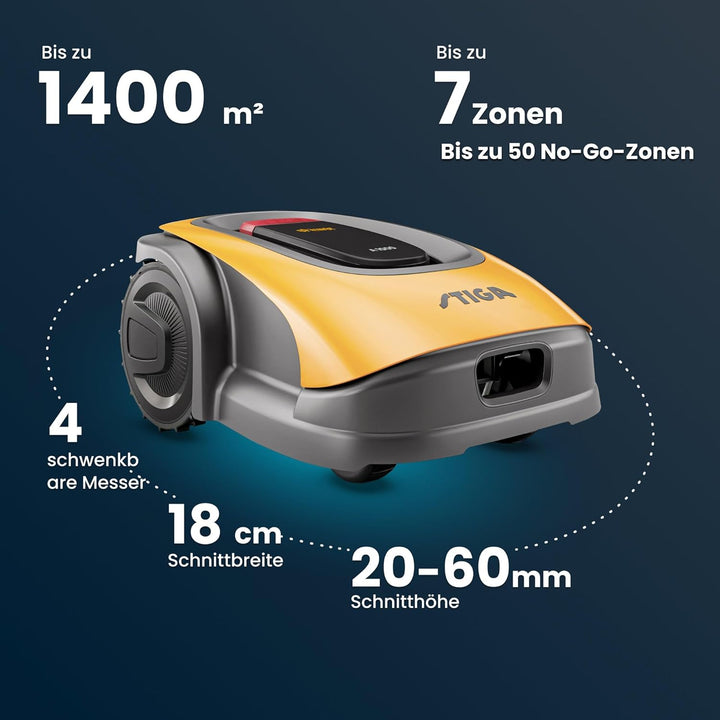 STIGA A1000 Autonomer Rasenmäher Roboter. Mähroboter ohne Begrenzungskabel (max. 1400m2). App-Steuer