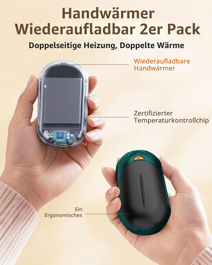 BOSONER Handwärmer Elektrisch Taschenwärmer Wiederaufladbar: 2er-Set 6000mAh Elektrischer Handwärmer
