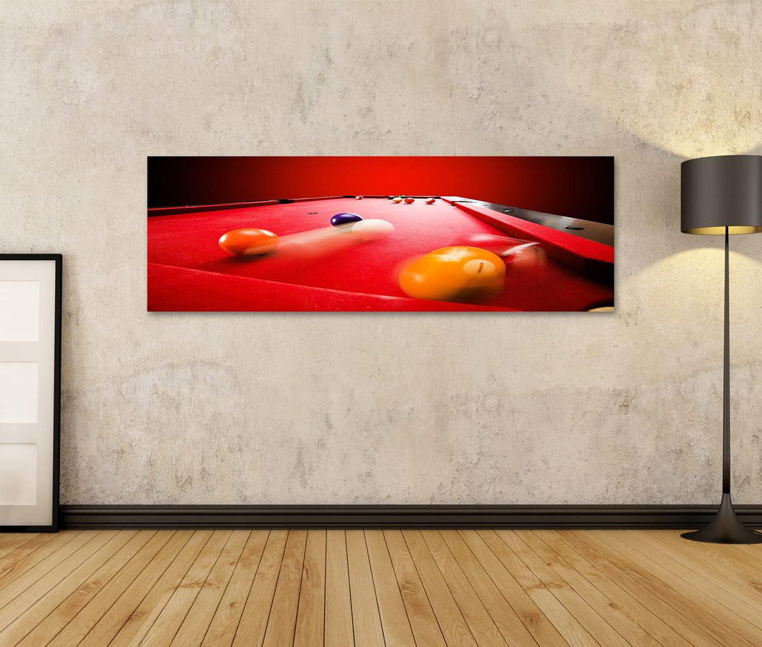 islandburner Bild auf Leinwand Billardkugeln In Bewegung Auf Rotem Billardtisch Bilder Wandbilder Po