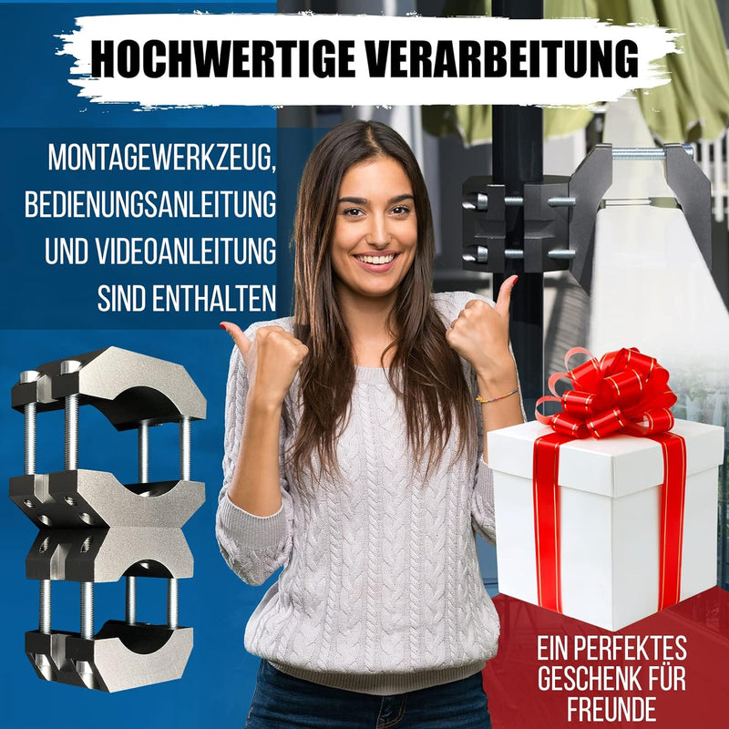 KD-TECH Stabiler Sonnenschirmhalter - Sonnenschirmständer für Balkon und runde, eckige Geländer - si