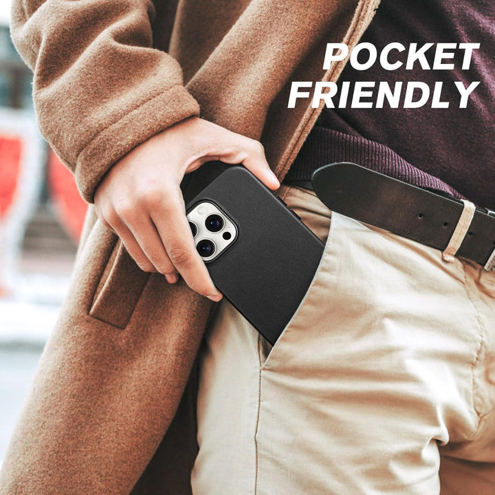 SHIELDON Hülle für iPhone 15 Pro Max Handyhülle Schutzhülle [Echtleder] [Kabellos Laden] [Elegant Au