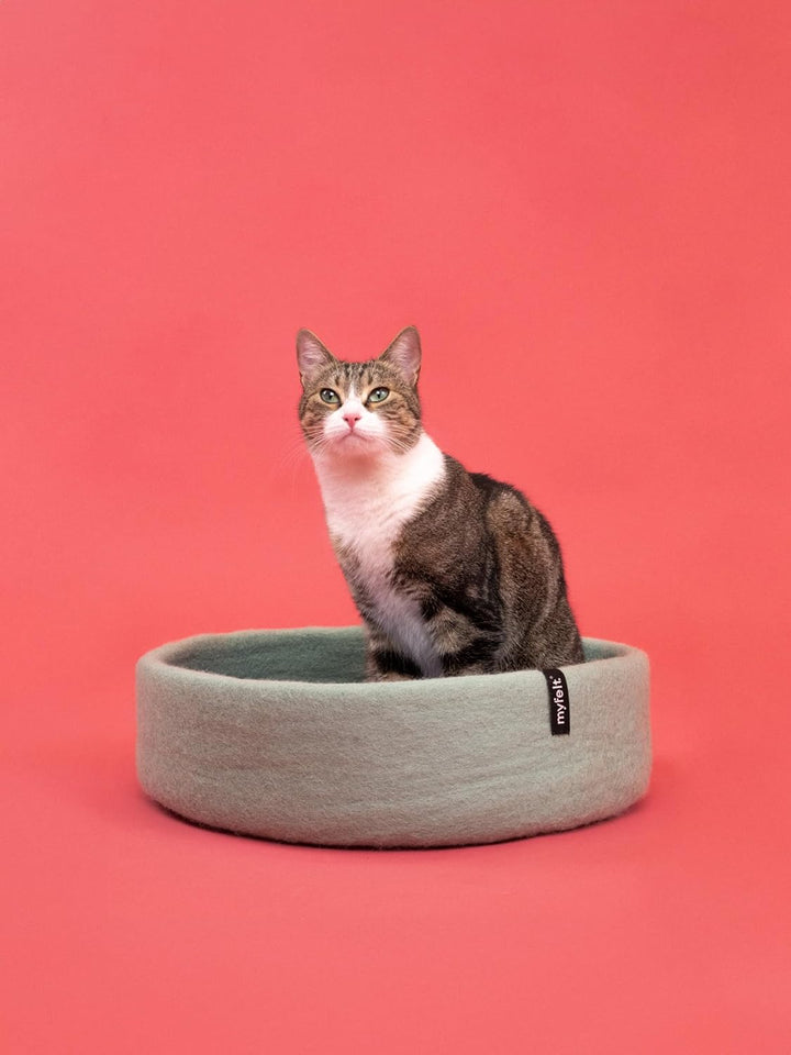 myfelt Fine Schurwolle-Katzenkorb, Türkis mit rotorangem Inlay, 40 x 13 cm