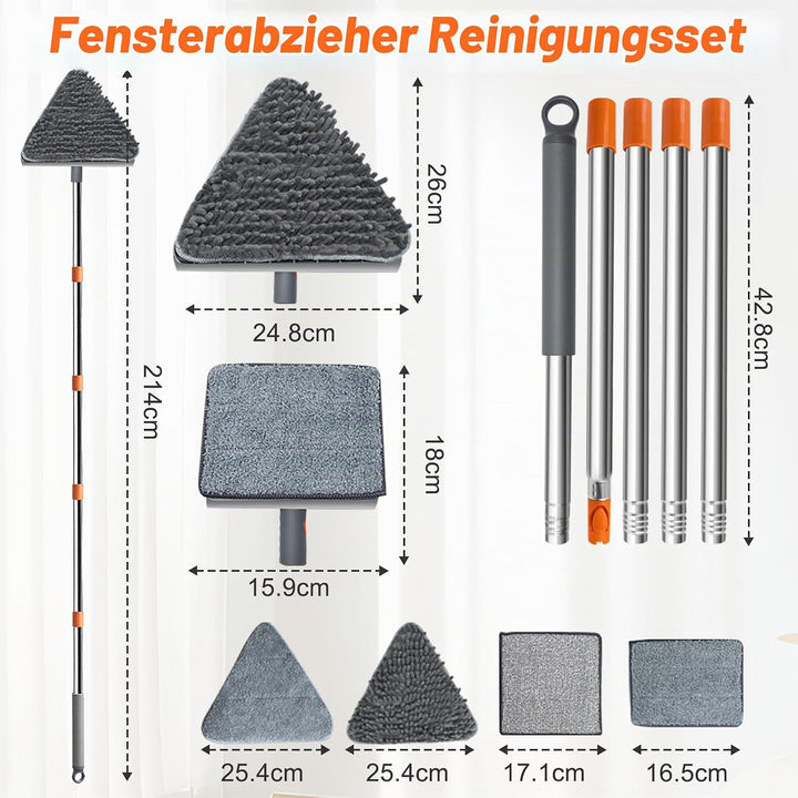 198cm Teleskop Fensterwischer, Profi Fensterputzer Set mit Abzieher,Langem Stiel Fensterreiniger mit