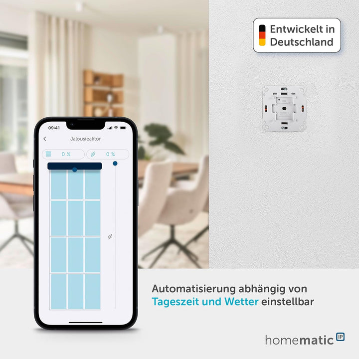 Homematic IP Smart Home Jalousieaktor für Markenschalter, Digitale Steuerung von 1 Jalousie oder Raf