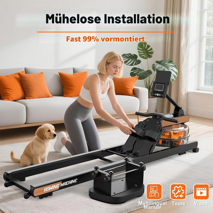 Rudergerät für Zuhause Klappbar: Bluetooth Rudergerät Wasser mit Verstellbarem Tablethalter - 98% Vo
