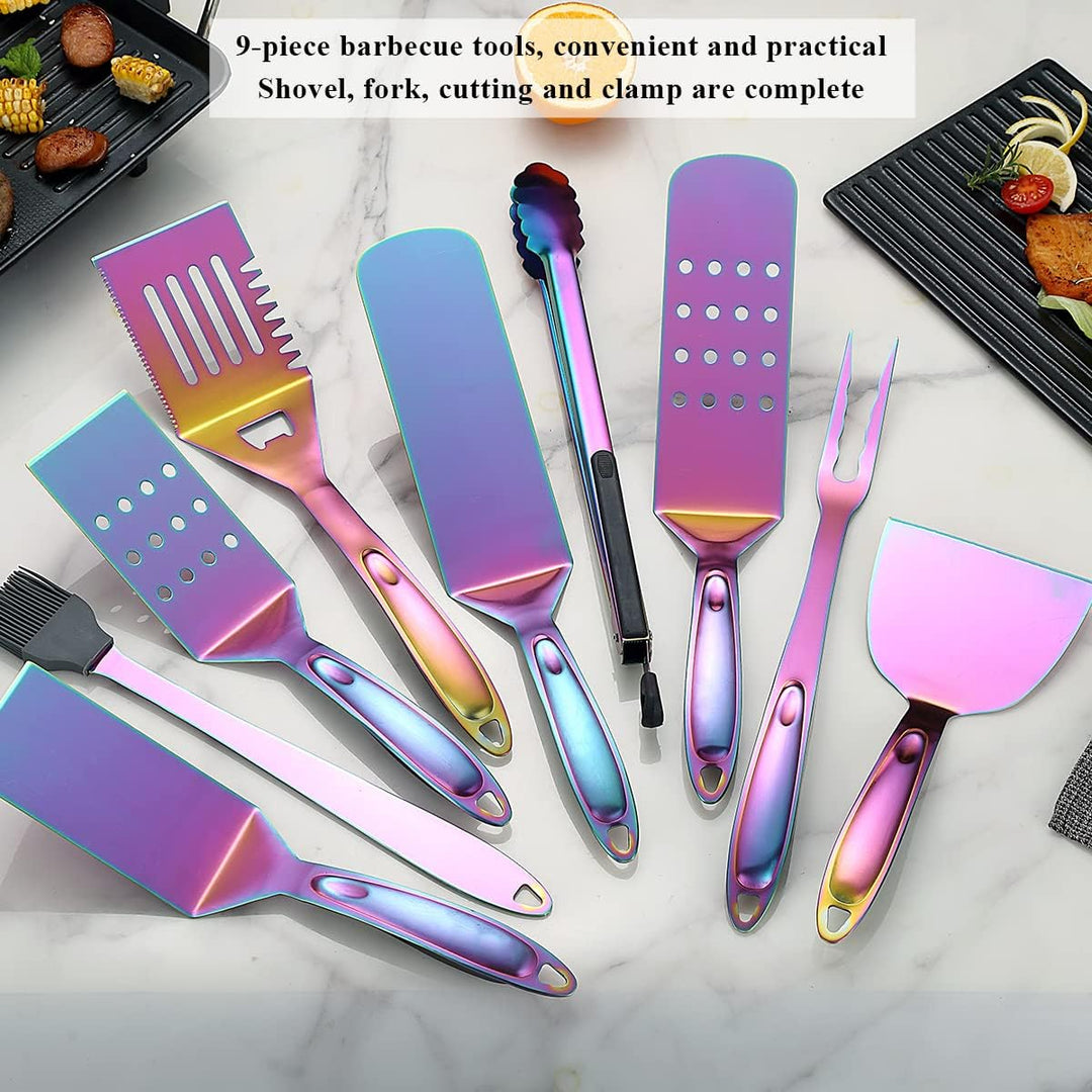 Kyraton Regenbogen Grill Zubehör Kit teilig, Grill Zubehör Set, Titan Bunte Beschichtung Edelstahl m