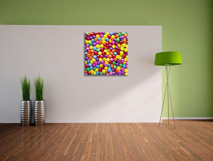 Pixxprint Sweet Candies, Format: 70x70 auf Leinwand, XXL riesige Bilder fertig gerahmt mit Keilrahme