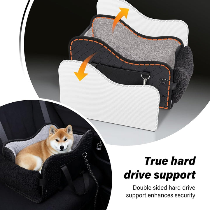 Hunde Autositz für kleine Hunde, Hundeautositz Hundesitz Auto Mittelkonsole mit Sicherheitsgurt, Ver