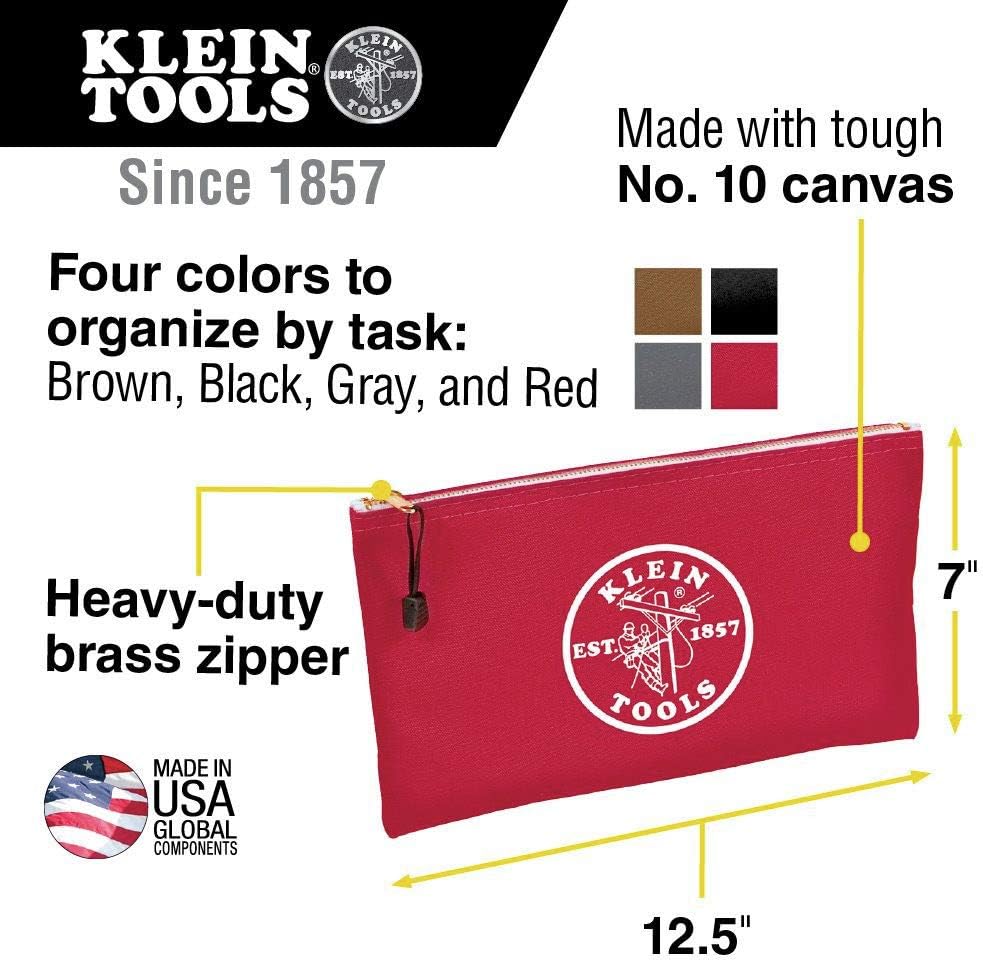 Klein Tools 5140 Leinwand Reissverschluss Taschen, 5141 Red, Gray, Black, Brown 4-Pack, Red, Gray, B