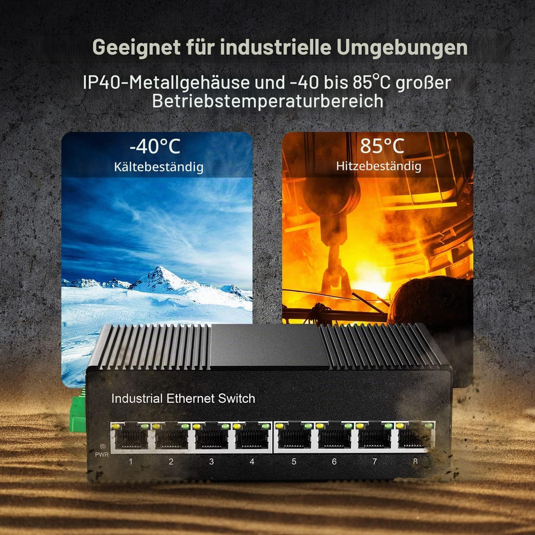 Binardat 8 Port Gigabit Din Rail Industrial Ethernet Switch, 8 Ports 10/100/1000Mbps, Fanless Wall M