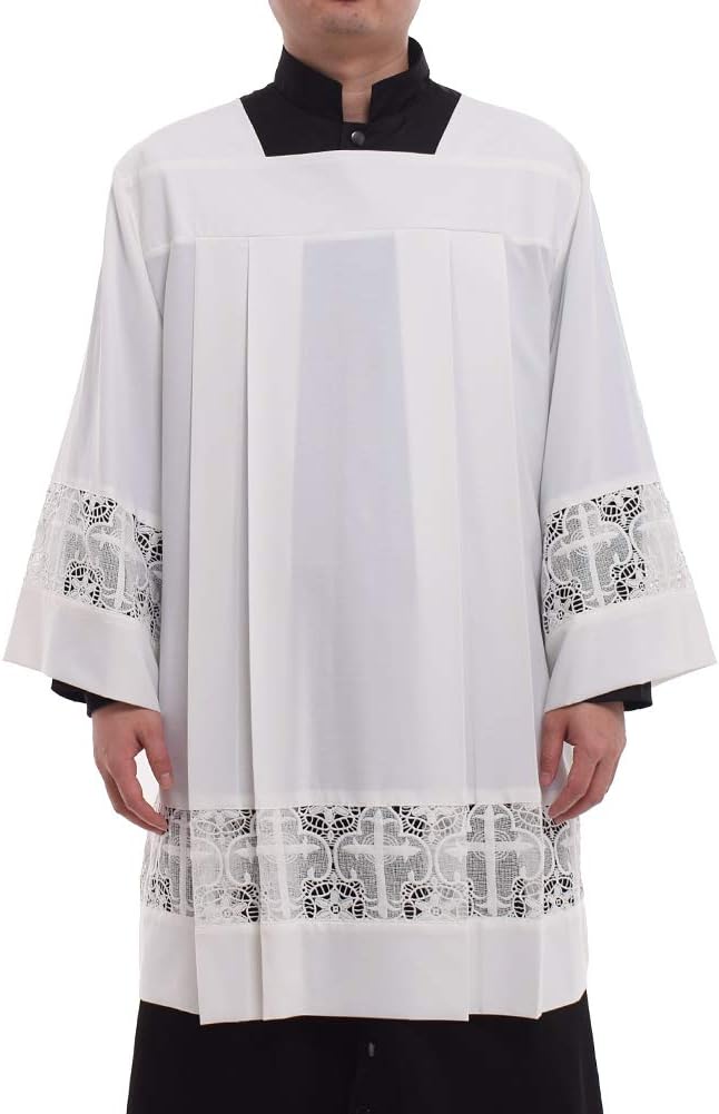 BLESSUME Klerus Alb Katholischer Kanzel Plissiertes Liturgisches Kirchengewand XL Weiss, XL Weiss