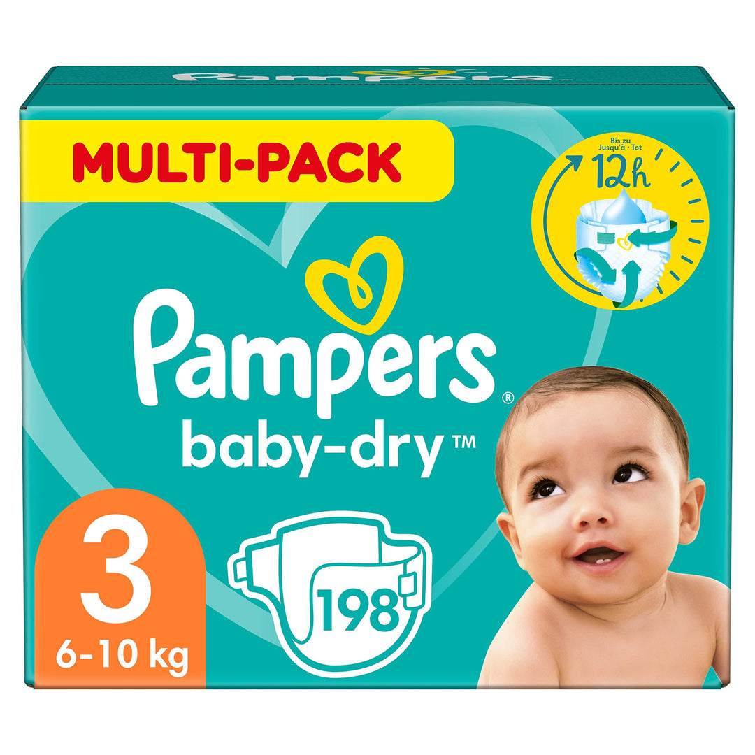 Pampers Windeln Grösse 3 (6-10kg) Baby-Dry, Midi, MONATSBOX, bis zu 12 Stunden Rundum-Auslaufschutz,